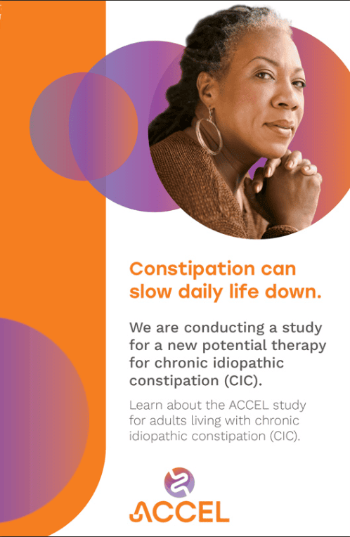 ACCEL chronic idiopathic constipation clinical research study poster for adults through Hometown Research